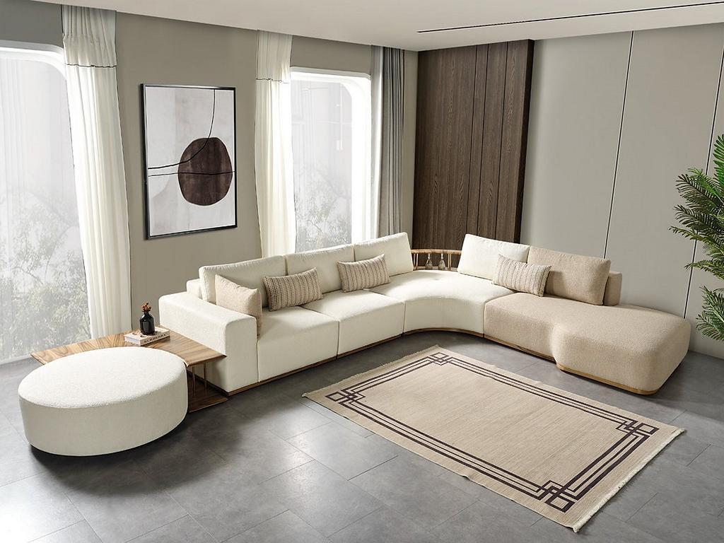 White Corner Sofa Modern Living Room Furniture Designer Couch Textile Sofa 2 Pieces