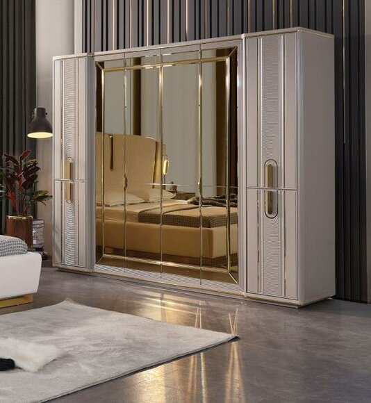 Luxury wooden wardrobe with beige mirror