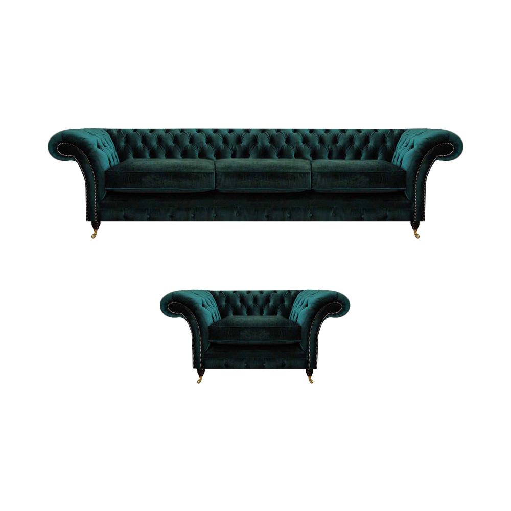 Luxury Complete Living Room Sofa Couch Three Seater New Chesterfield Armchair