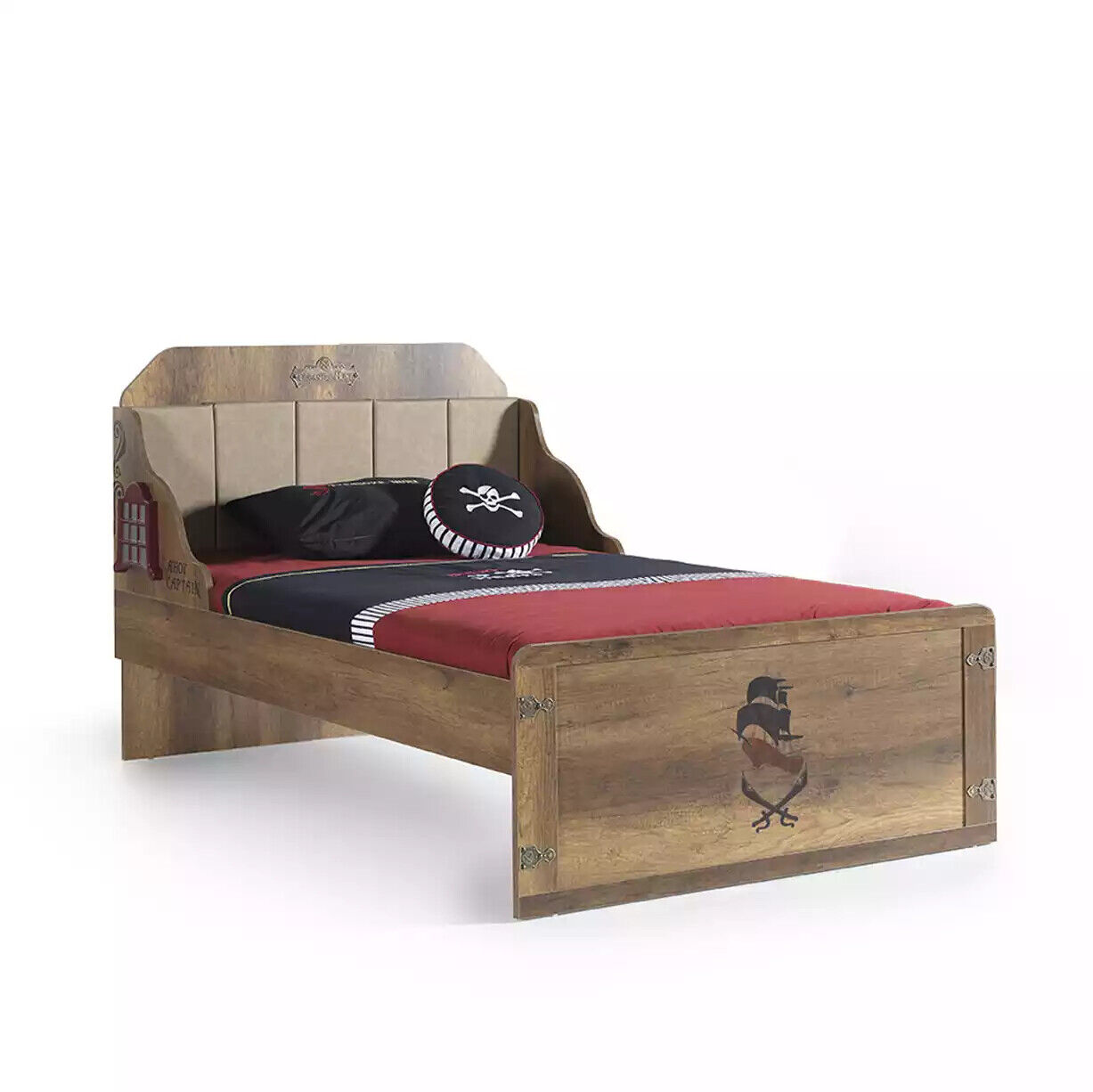 Bed frame functional bed extendable pirate brown wood children\'s bed bed