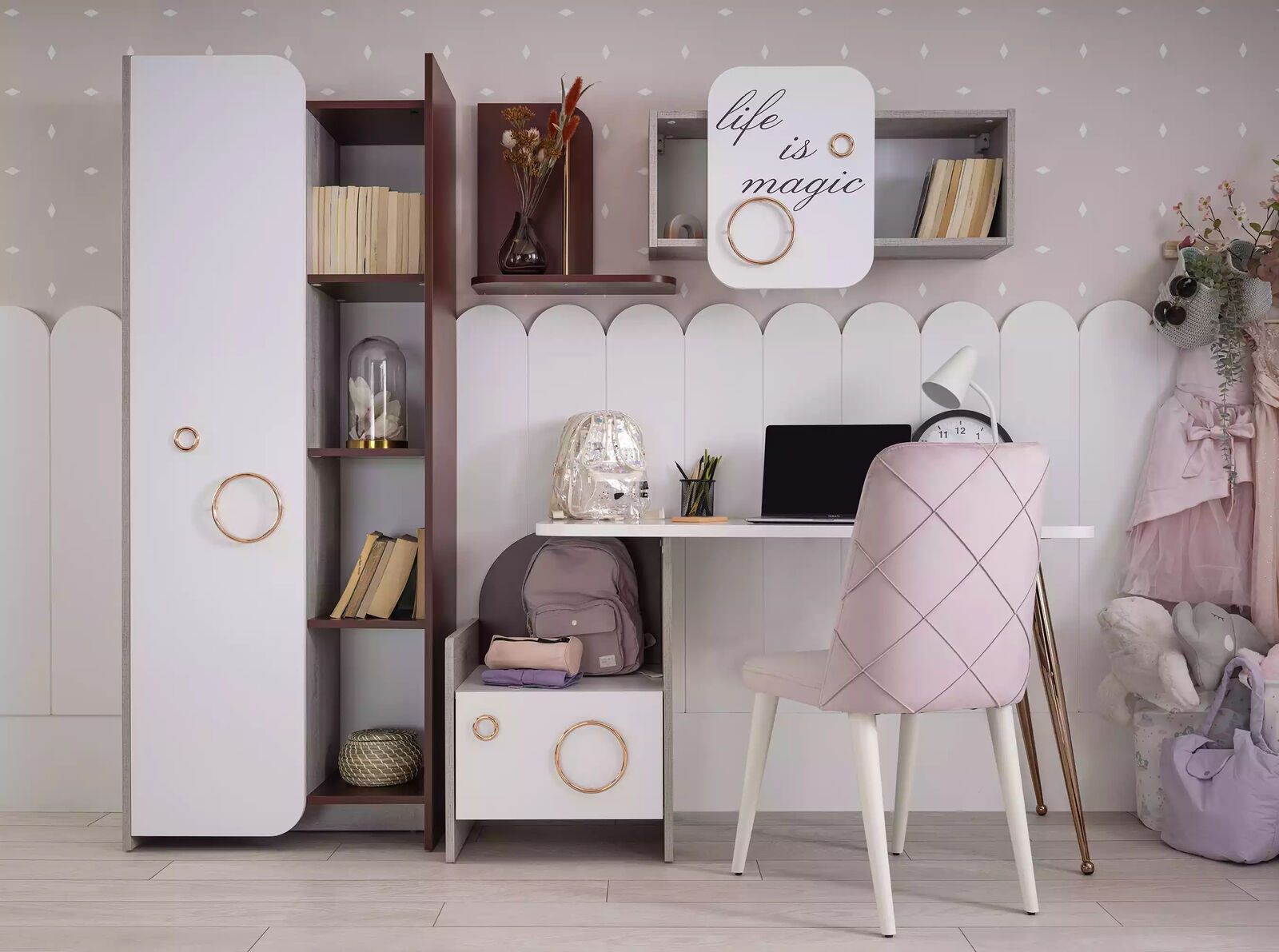 Designer children\'s room furniture desk 2x bookshelves wooden furniture 3pcs