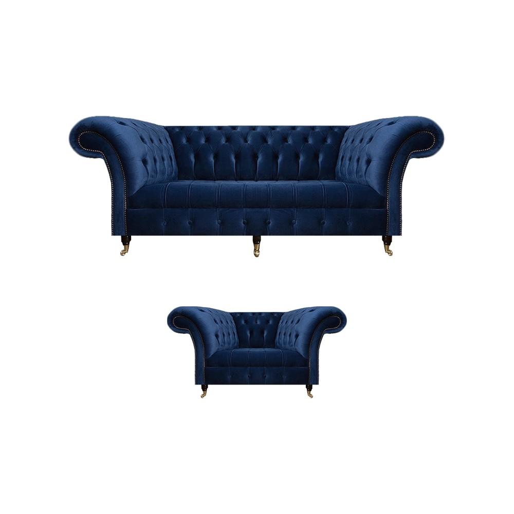 Complete set sofa three-seater luxury armchair furnishing living room Chesterfield