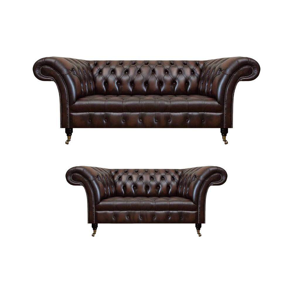 Chesterfield Brown Sofa Set Three Seater Sofa Couch Two Seater Living Room New