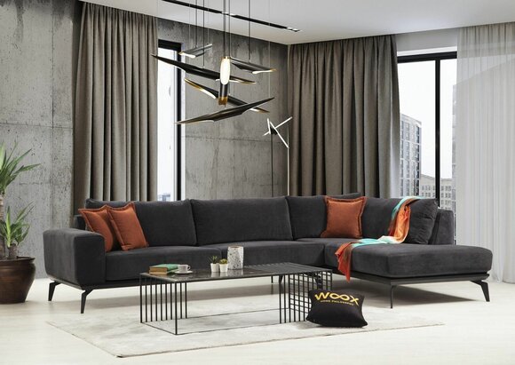Exclusive Gray Upholstered Corner Sofa Designer Corner Set Modern Couches