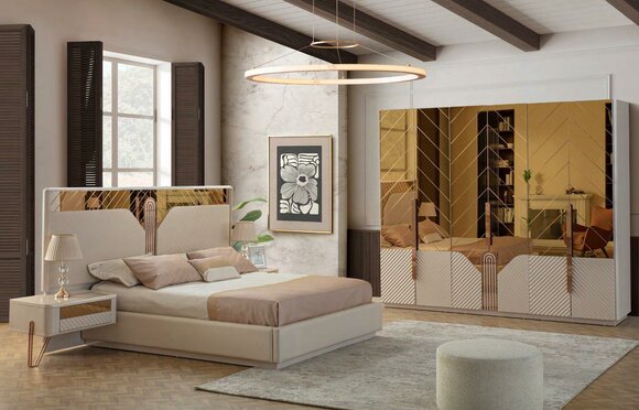 Modern white bedroom set designer wardrobe 4-piece set