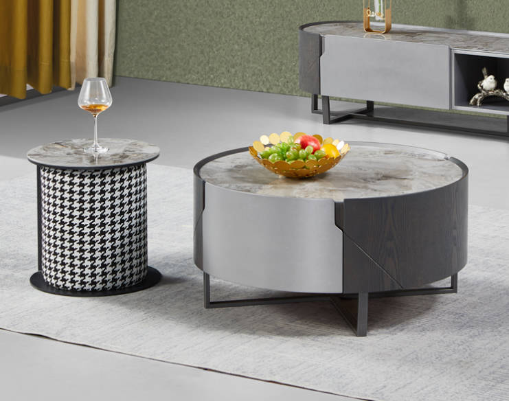 Coffee table round set 2 pcs. side table living room tables design new