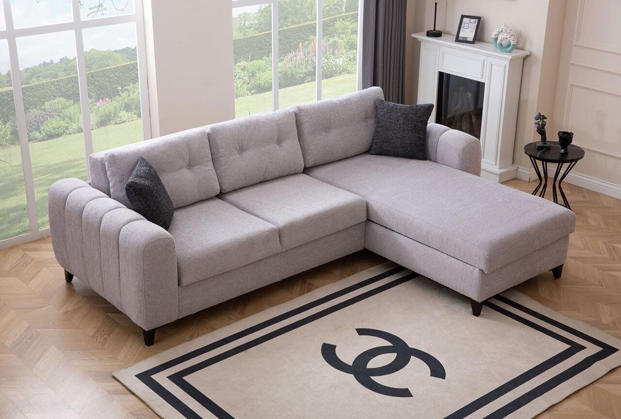 White upholstered corner sofa designer seating textile living room couch new