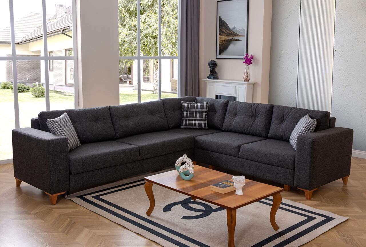 Gray Living Room L Shape Sofa Designer Fabric Sofa Luxury Modern Couch