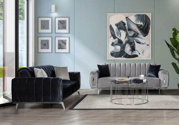 Complete stainless steel three-seater modern fabric sofas upholstered couches 2 pieces