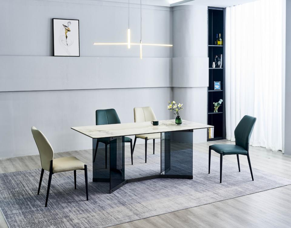 White dining table designer dining group 4x modern chairs luxury dining room