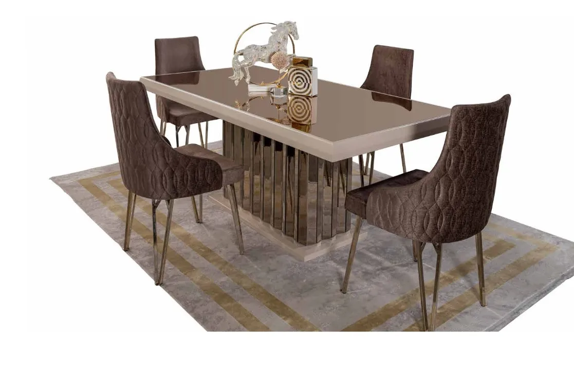 Luxury dining room set dining table 4x chairs chair textile dining set