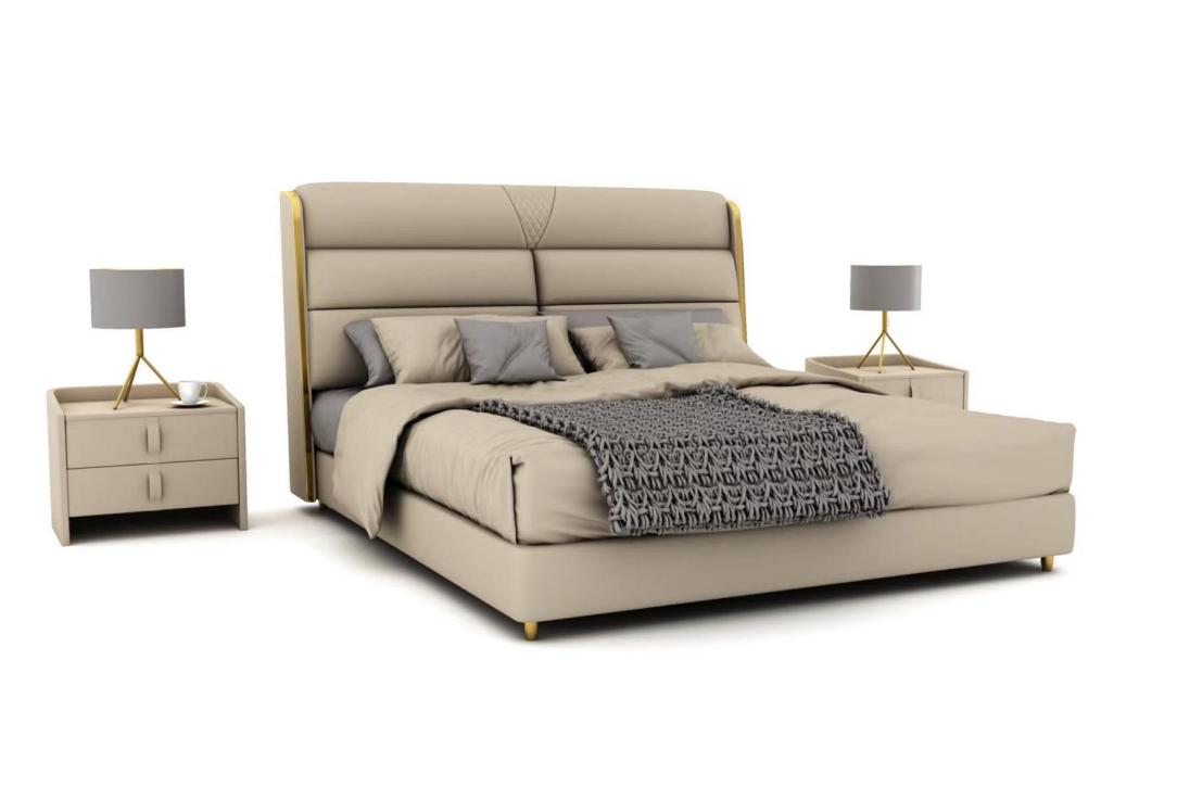 Light Beige Double Bed Luxury Bedroom Beds Modern Bed Design