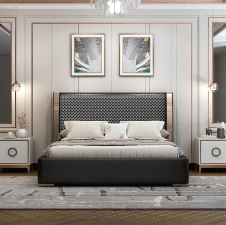Bedroom Beds Gray Leather Bed Modern Furniture Wooden Frame Beds