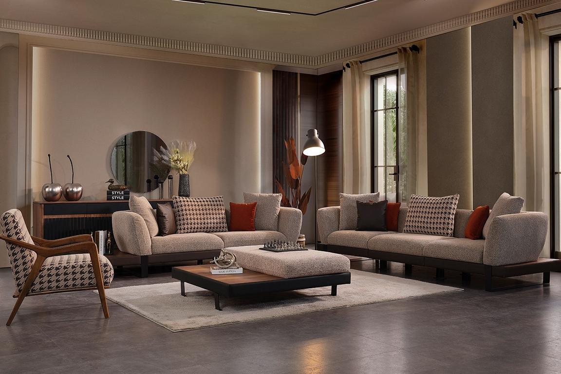 Dark beige sofa set 4 seater two luxurious living room armchairs