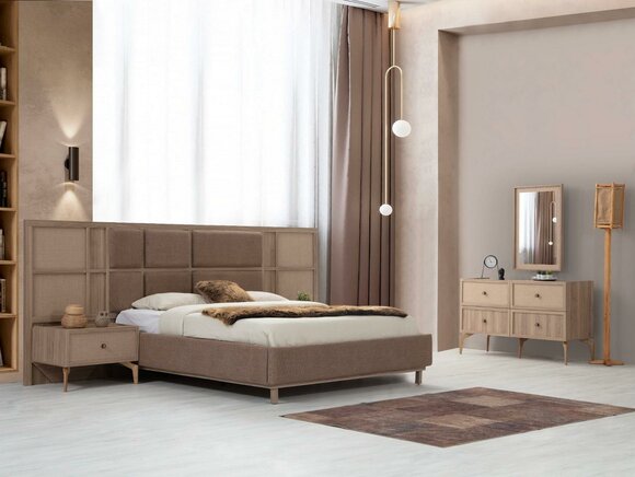 Beige modern bedroom set dressing table upholstered bed 4-piece set