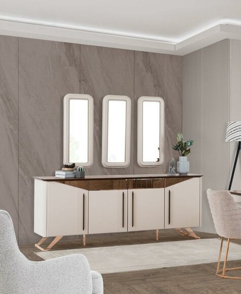 Light beige sideboard Designer 4-door sideboard Luxurious wooden cabinet