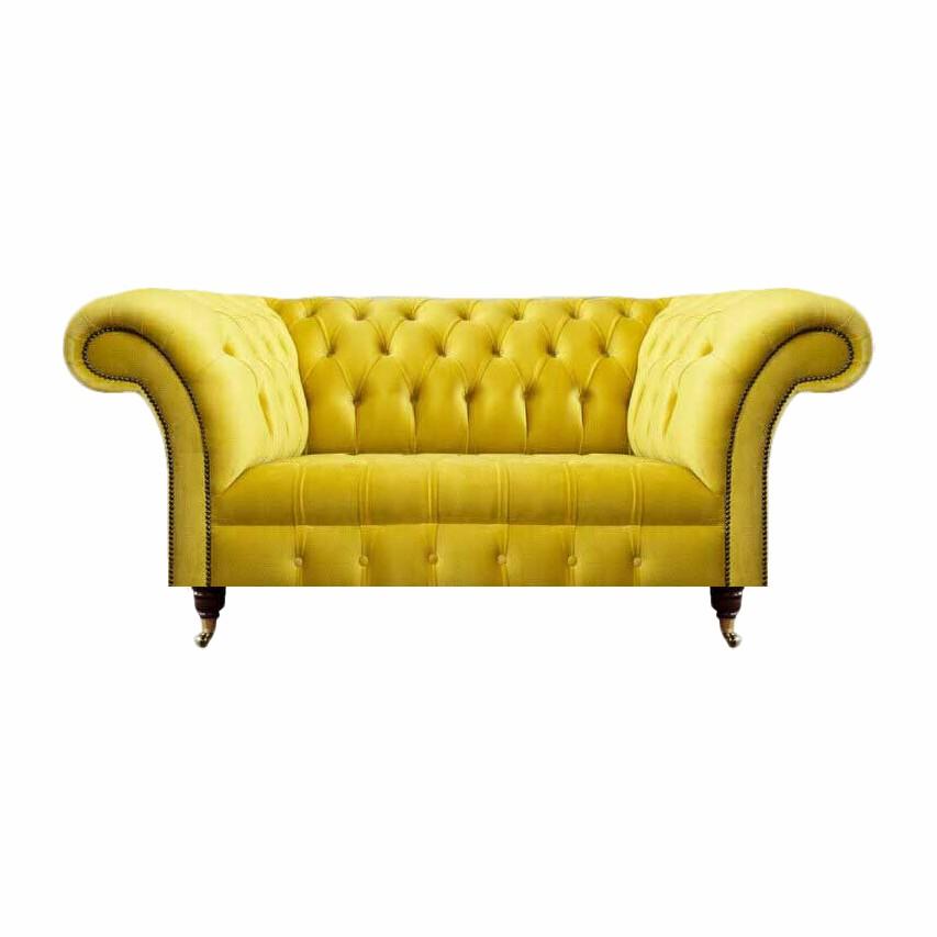 Two-seater sofa couch yellow modern interior design furniture Chesterfield