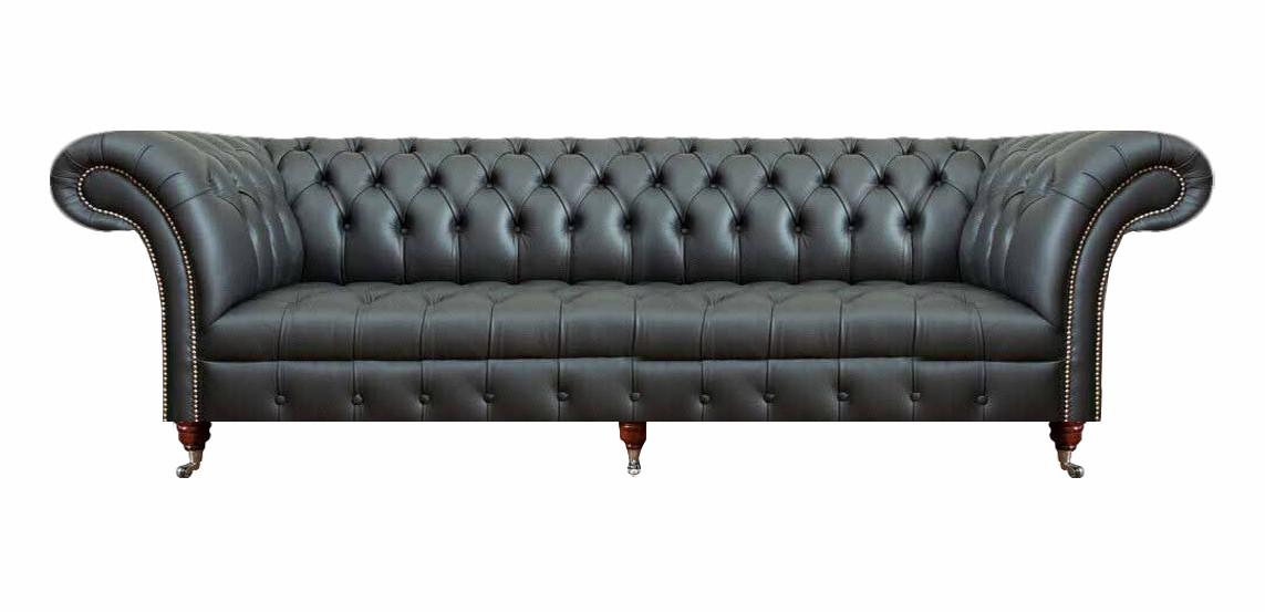Black Sofa Three Seater Couch Upholstered Leather Luxury Upholstered Furniture Chesterfield