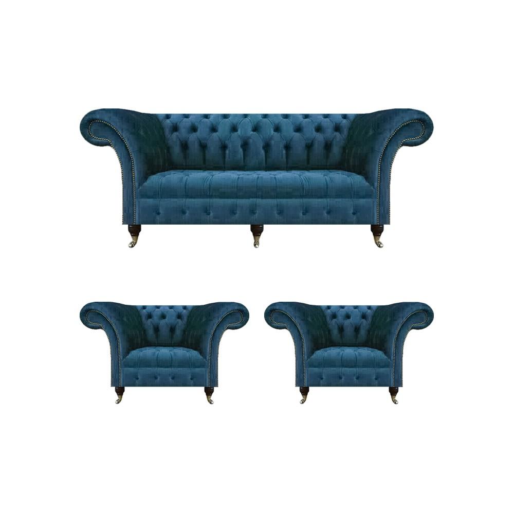 Chesterfield Modern Set of 3 Luxury Sofas Complete Furnishings Armchairs Seating Furniture