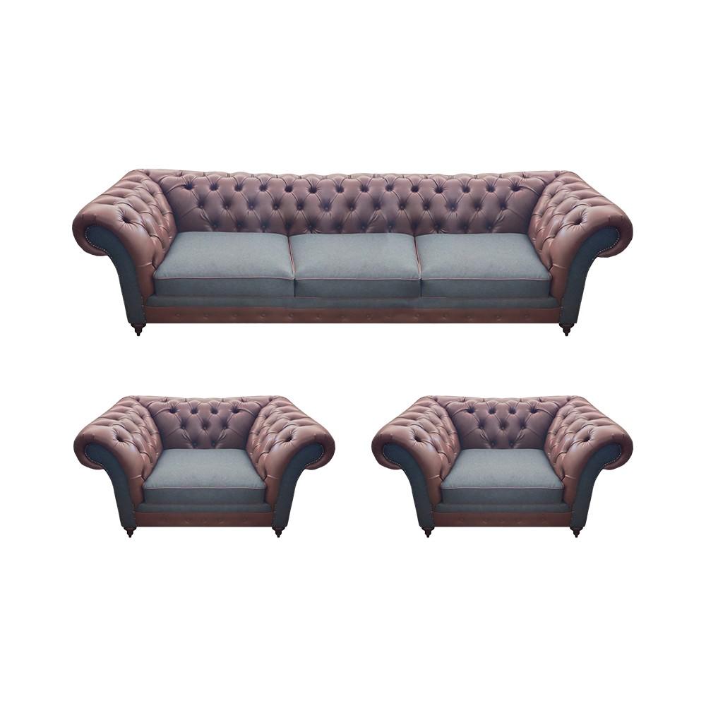 Leather sofa set 3-piece seater modern complete set upholstered set Chesterfield