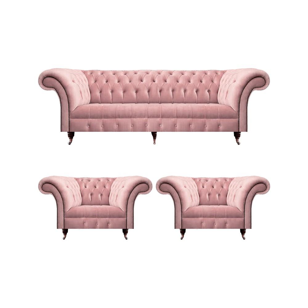 Luxury Pink Design Modern Chesterfield Sofa Set 3 Piece Upholstered Furniture