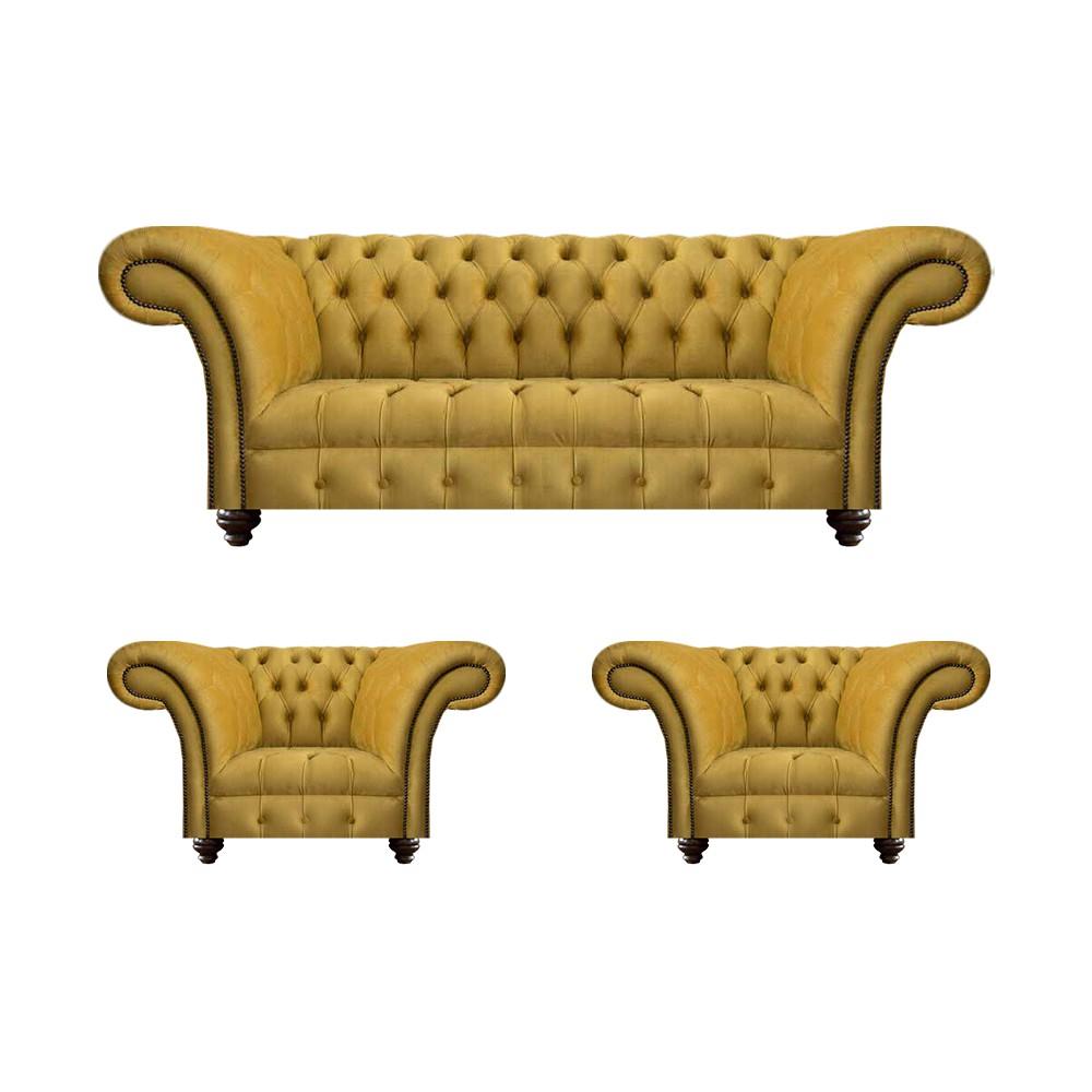 Living room sofa set sofa three-seater couch 2x armchairs upholstered furniture Chesterfield