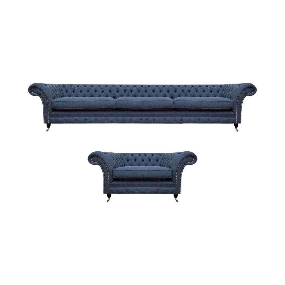 Modern design furniture living room set 2-piece three-seater sofa with Chesterfield armchair