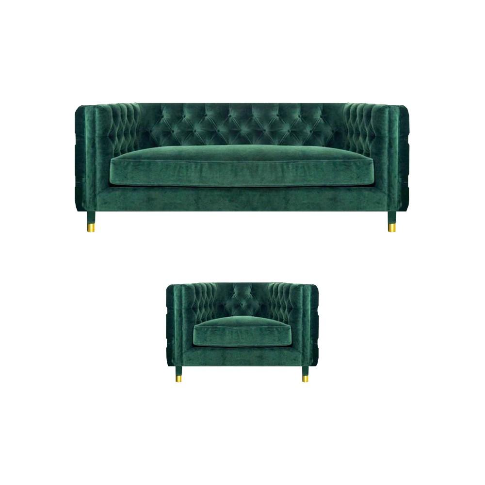 Modern green design sofa couch three seats fabric armchair sofa set Chesterfield