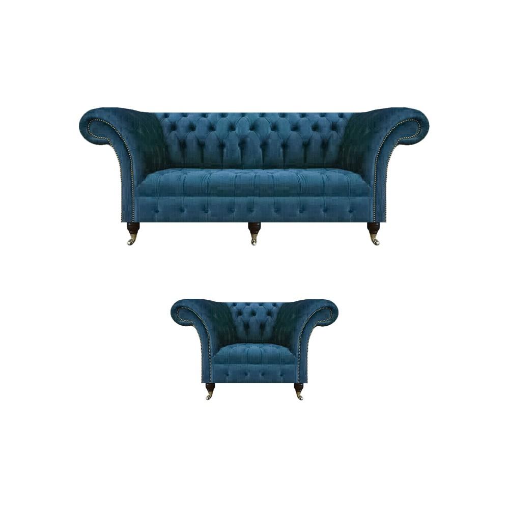 Chesterfield luxury set of 2 three-seater sofa complete armchair modern seating furniture