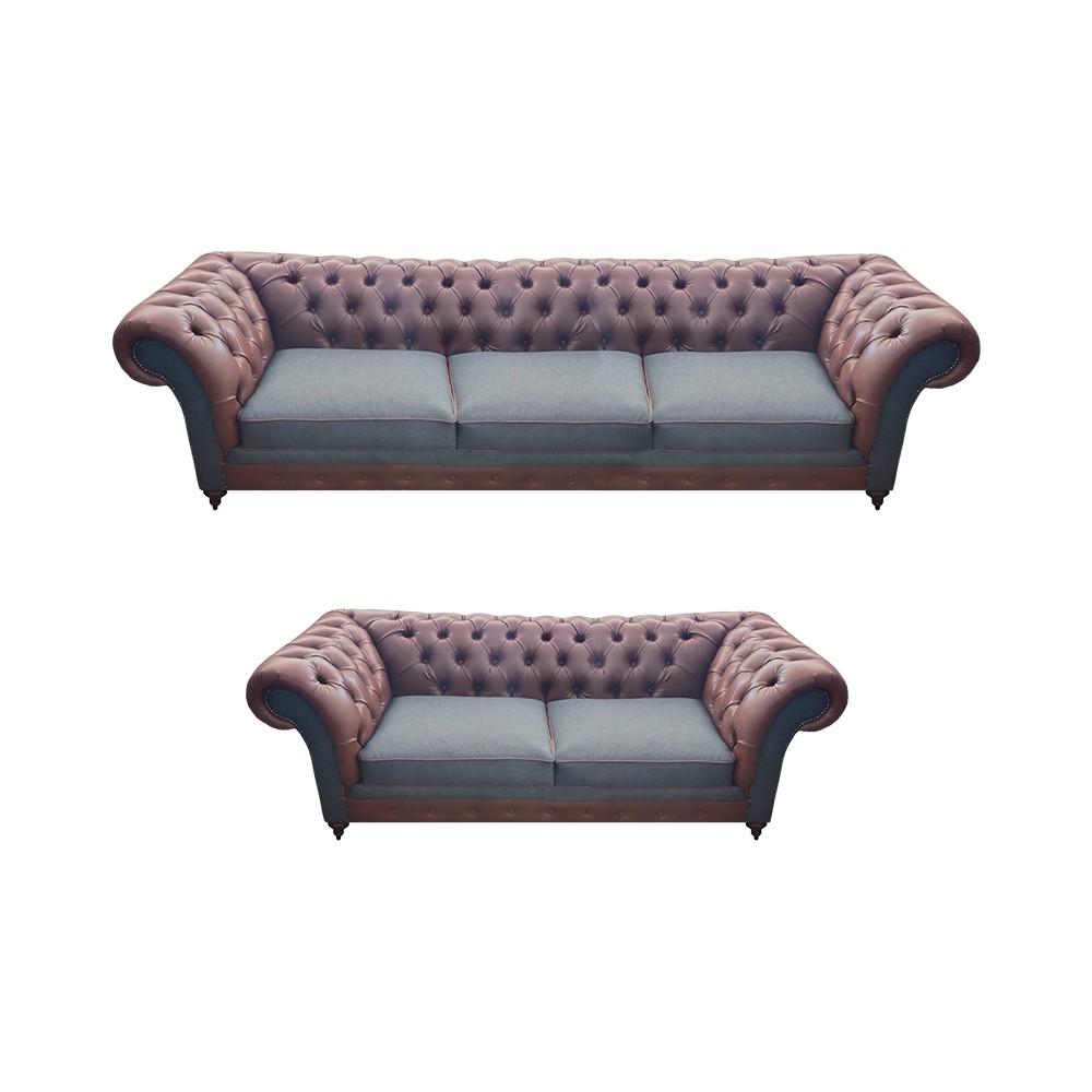 Living room 2x sofas complete couches designer leather seating furniture Chesterfield