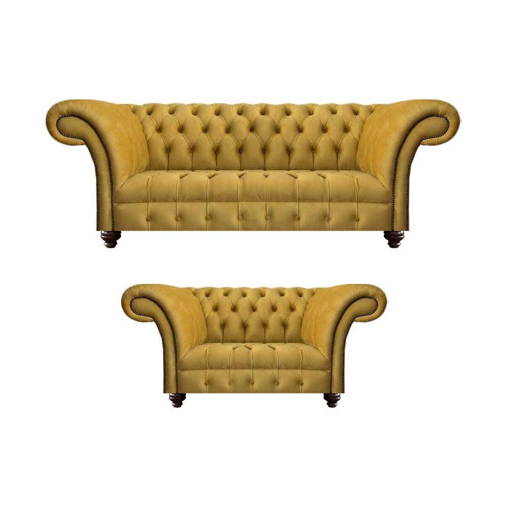 Luxury 2x Sofas Yellow New Modern Furniture Living Room Sofa Set Seat Chesterfield