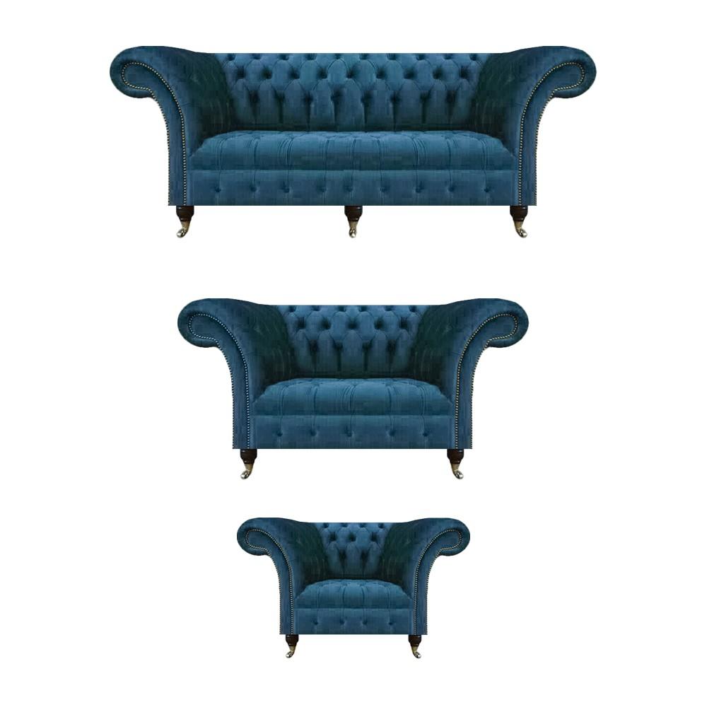 Designer Sofa Set Complete 3-Piece Modern Chesterfield Set Couches Seating Furniture