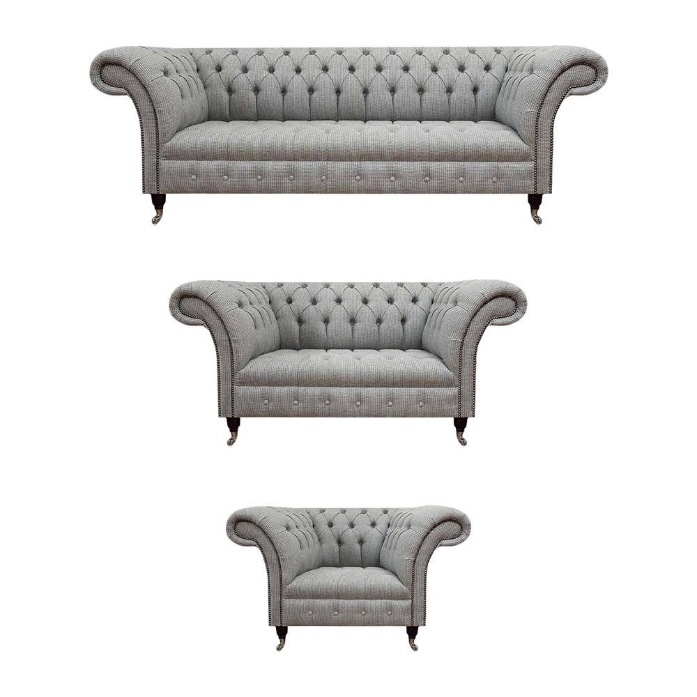 Luxury gray sofa set 3-piece Chesterfield sofas complete living room