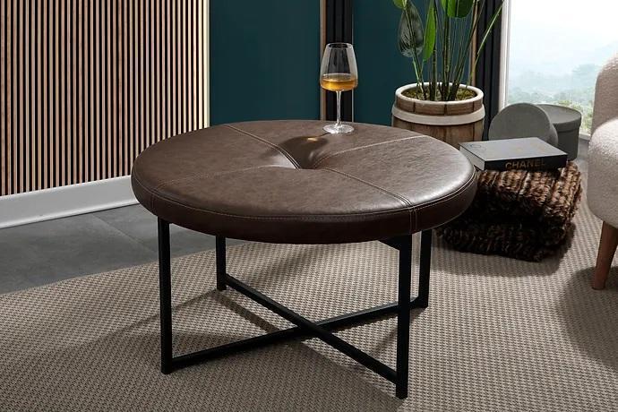 Coffee table high-quality leather table top metal legs living room furniture dark brown