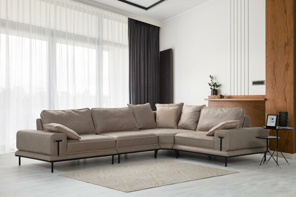 Stylish corner sofa beige living room living area designer L-shape couch