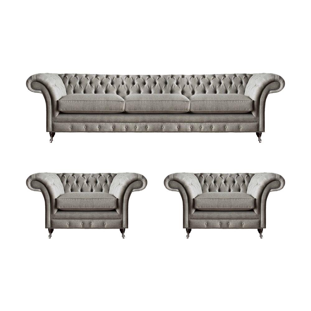 Gray Luxury Modern Sofa Set Complete 3 Piece Upholstered Sofas Chesterfield Living Room