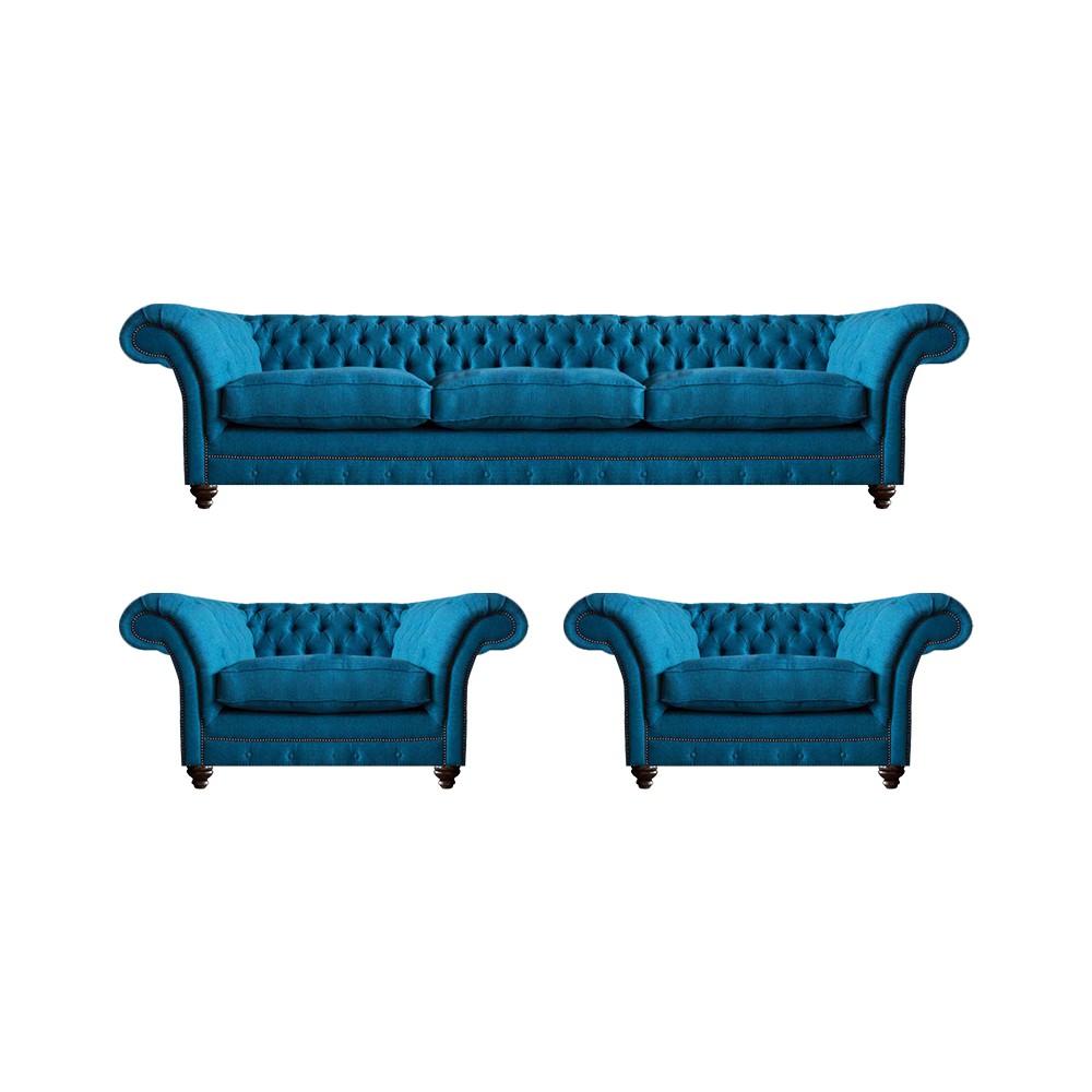 Upholstered Furniture Blue Sofa Set Textile Seat Furniture Chesterfield Set Furnishings