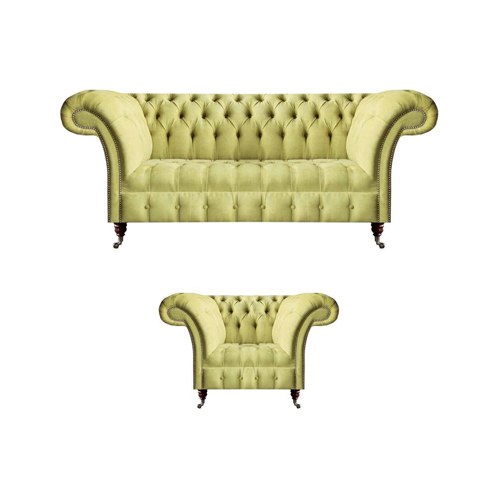 Sofa set Chesterfield textile sofa sofa couch seat upholstery set yellow
