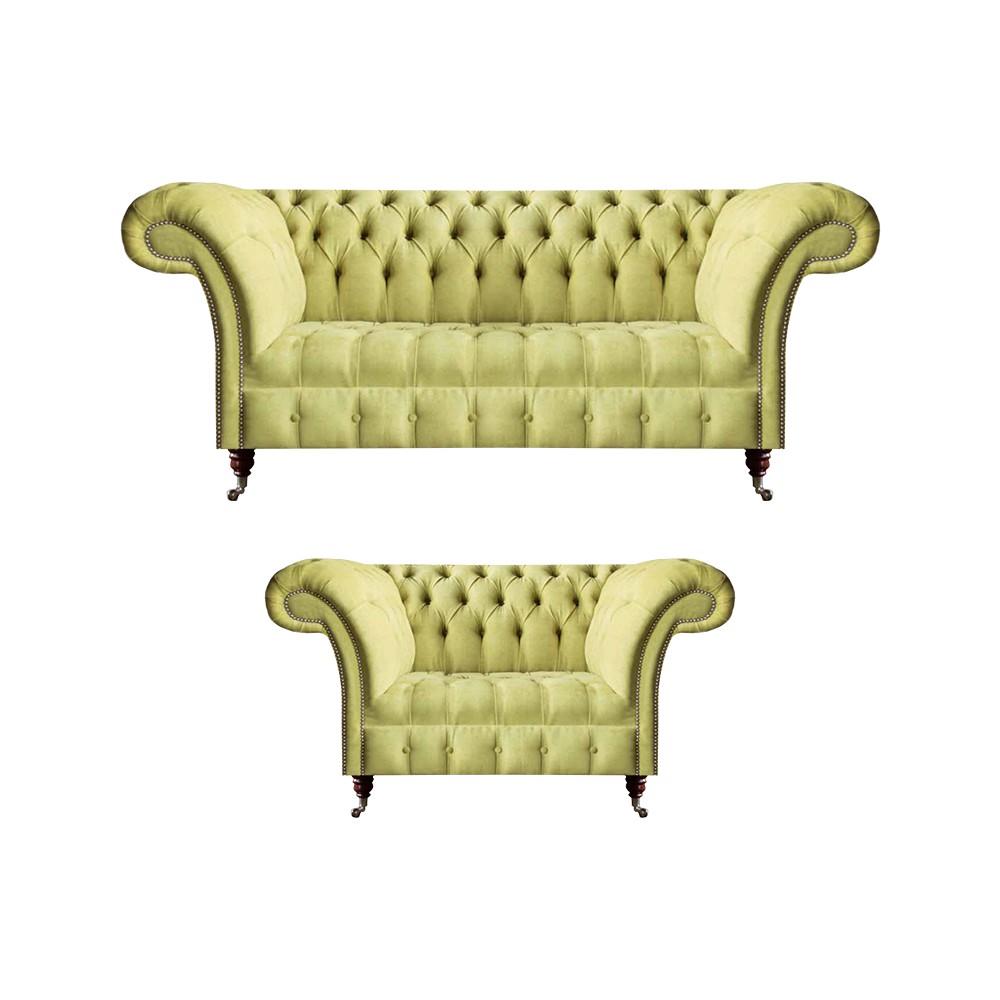 Seating furniture sofa three-seater set yellow armchair living room Chesterfield new