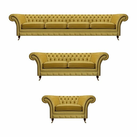 Luxury Yellow Chesterfield Sofas Living Room Set 3pcs Armchair Modern Upholstered Furniture