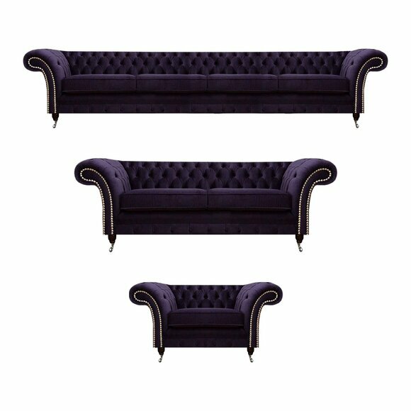 Luxury Sofa Set Purple Design Chesterfield Upholstered Furniture Living Room