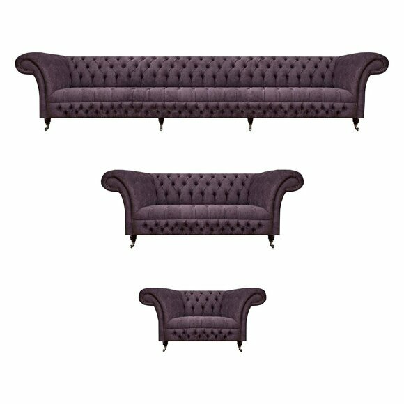 Luxury Design Sofa Set 3pcs Chesterfield Purple Living Room Upholstered Sofas
