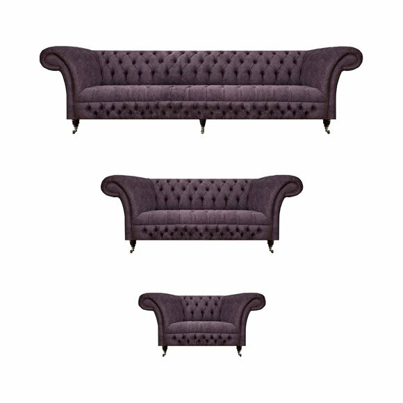 Luxury Purple Sofa Set Living Room Chesterfield Design Set 3pcs Upholstery Textile