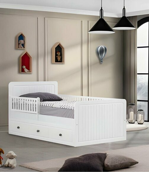 Modern children\'s bed white bed children\'s room children\'s room furniture light wood