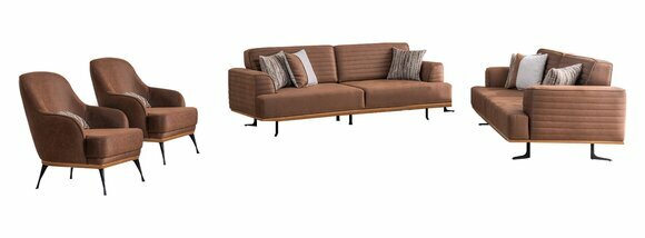 High quality brown 4 piece upholstered furniture set three-seater sofas and armchairs