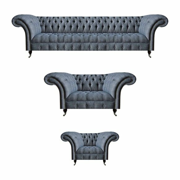 Light grey Chesterfield sofas designer set living room couches 3pcs