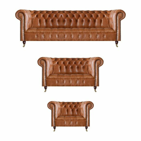 Light brown Chesterfield seating set living room complete sofas 3pc set