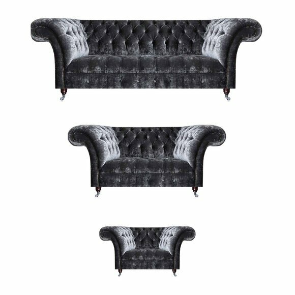 Grey Chesterfield Couches Upholstered Furniture Designer 3-Seater Textile Sofas