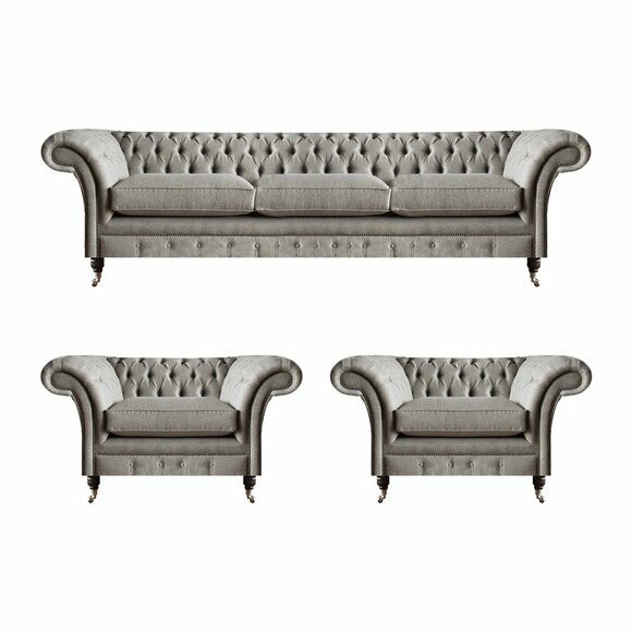 Modern Chesterfield seating set textile sofas armchairs upholstery furniture 3pcs