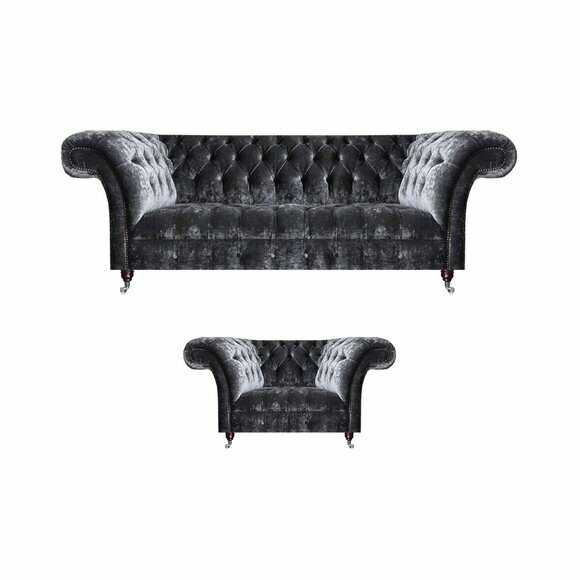 Chesterfield upholstered furniture living room textile three-seater noble armchair 2pcs